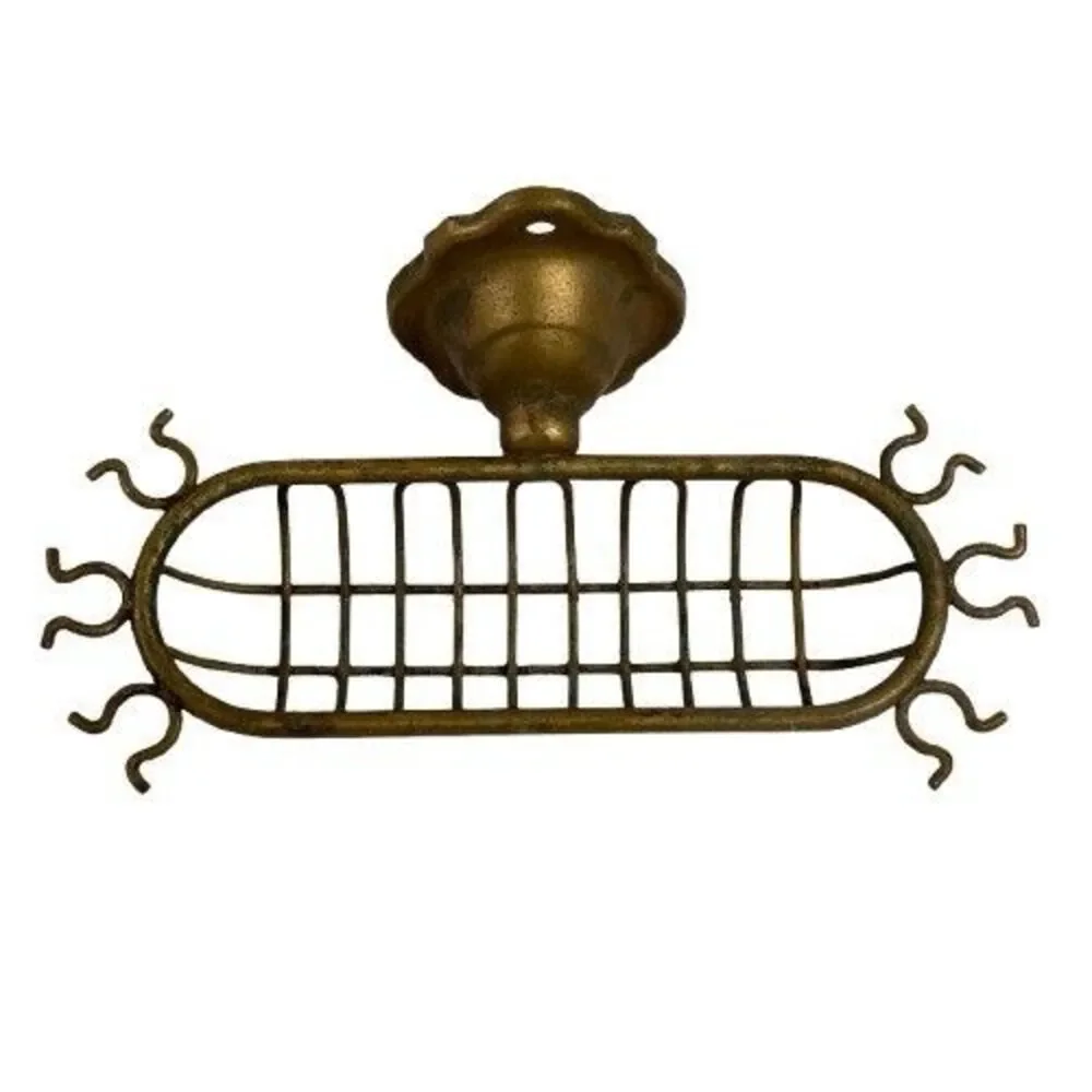 Vintage Old Retro Bathroom Soap Dish Holder Brass Wall Mounted w/ Sponge Hooks